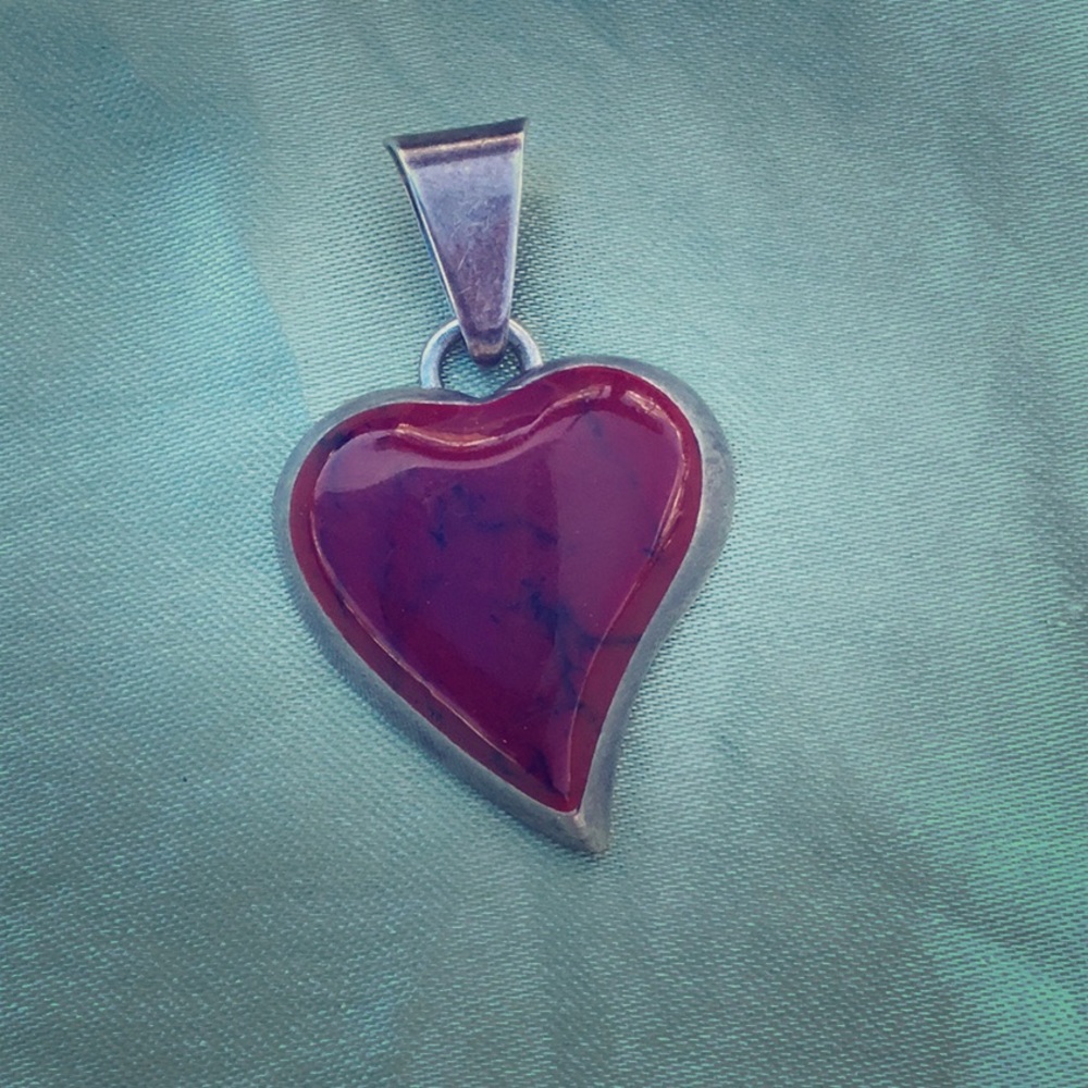 Sterling Silver Red Jasper Heart Pendant